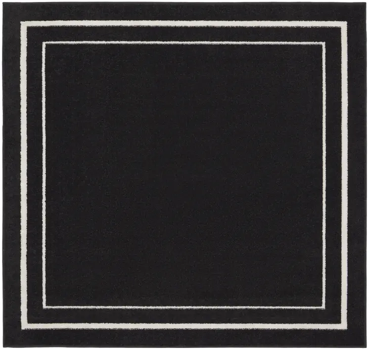 5' Black And Ivory Square Indoor Outdoor Area Rug