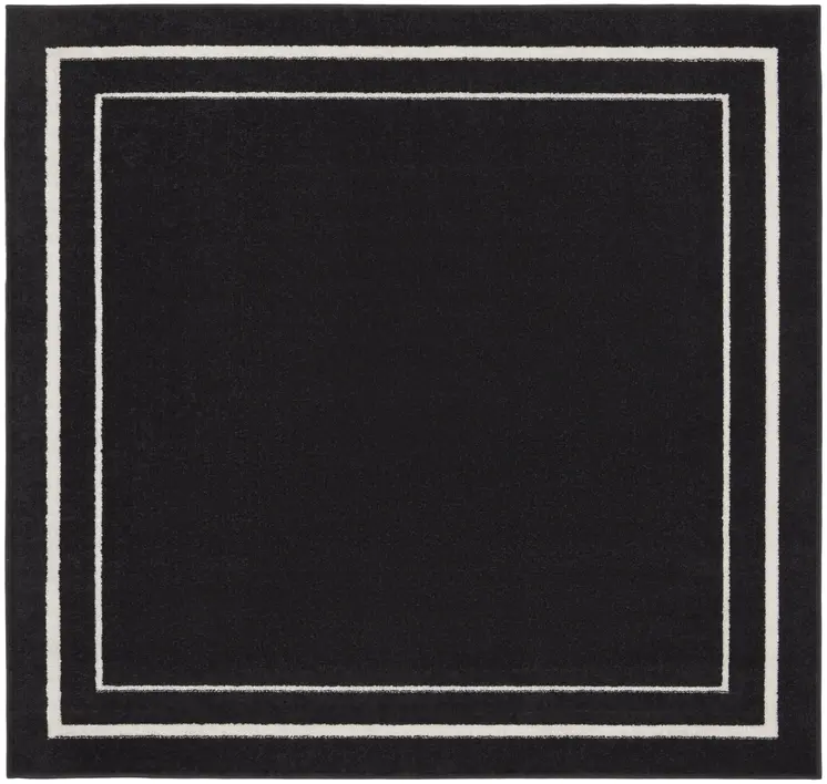 5' Black And Ivory Square Indoor Outdoor Area Rug