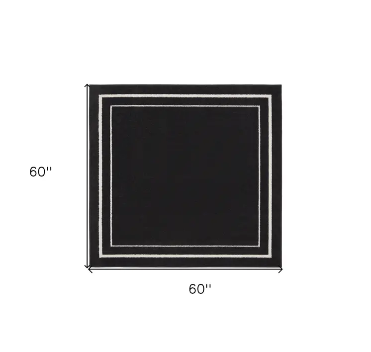 5' Black And Ivory Square Indoor Outdoor Area Rug