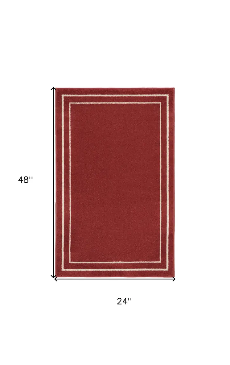 2' X 4' Red And Ivory Indoor Outdoor Area Rug