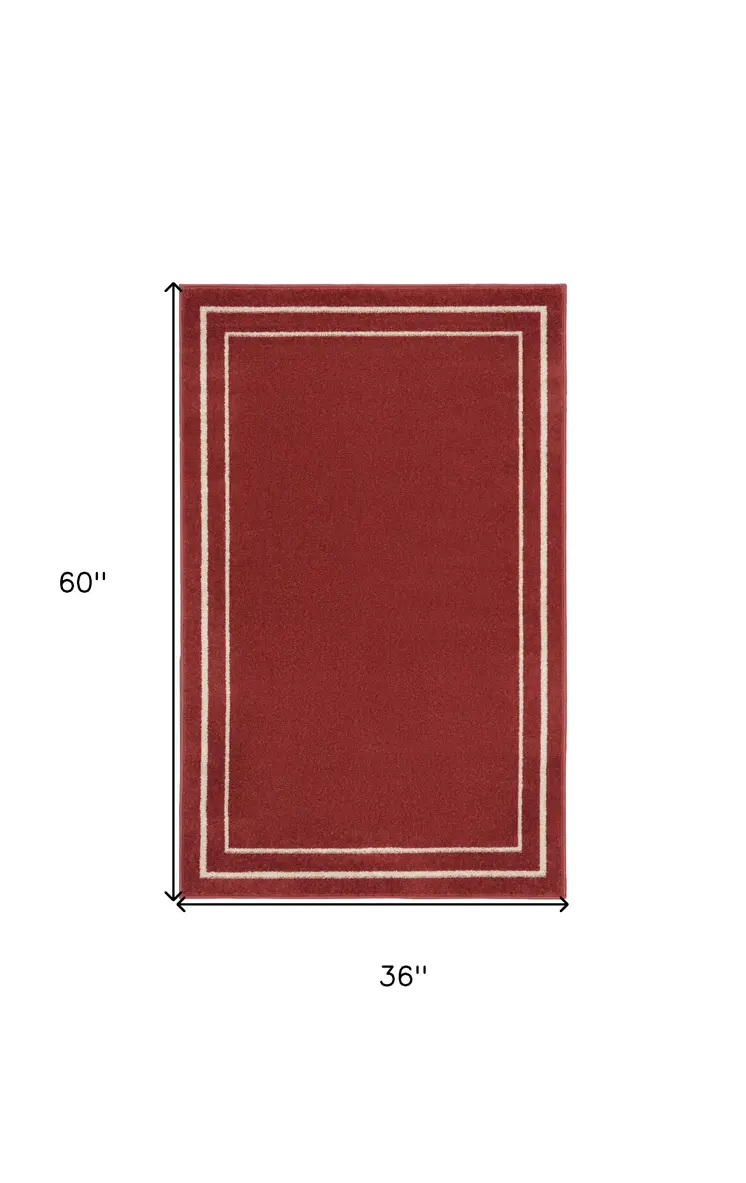 3' X 5' Red And Ivory Indoor Outdoor Area Rug