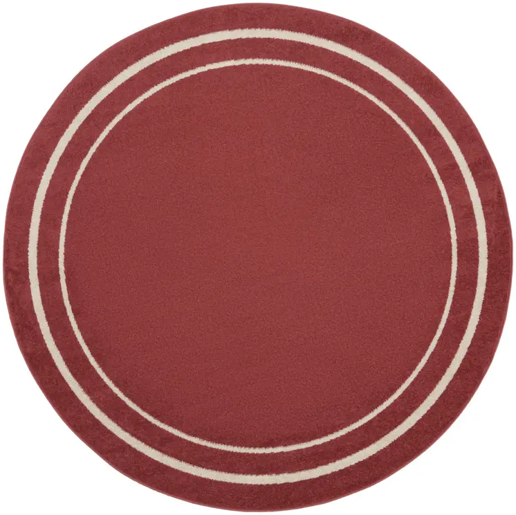 4' Red And Ivory Round Indoor Outdoor Area Rug