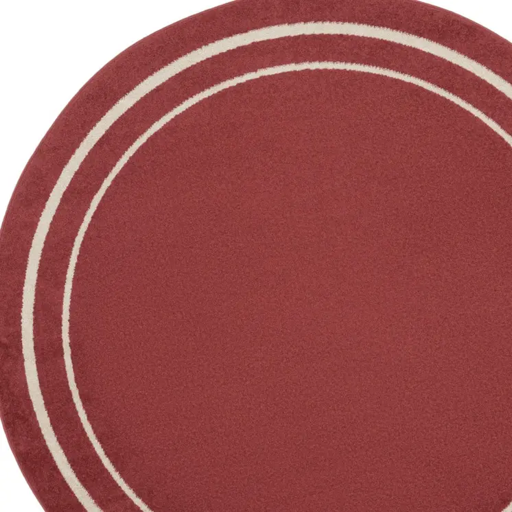 4' Red And Ivory Round Indoor Outdoor Area Rug