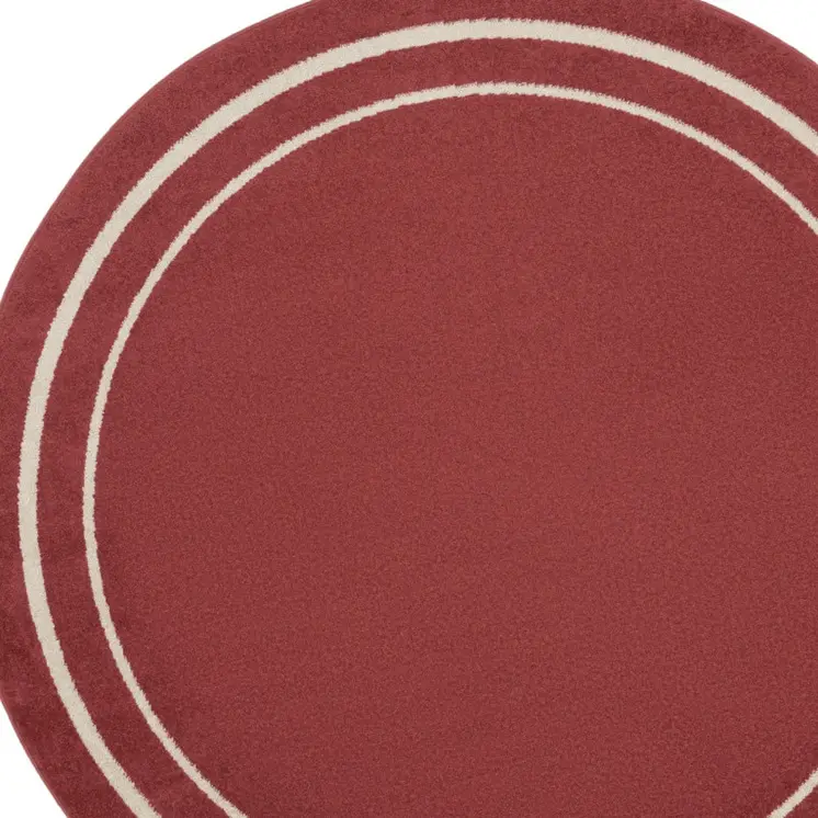 6' Red And Ivory Round Indoor Outdoor Area Rug