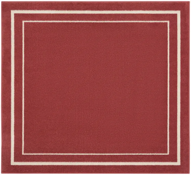 5' Red And Ivory Square Indoor Outdoor Area Rug