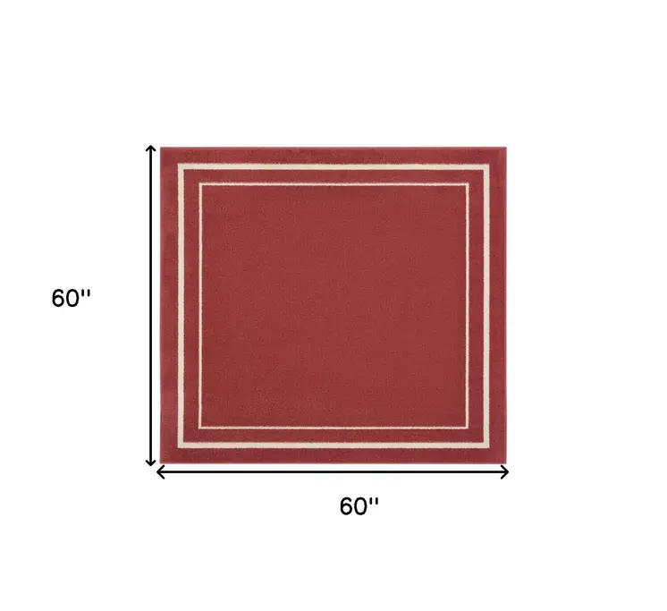 5' Red And Ivory Square Indoor Outdoor Area Rug