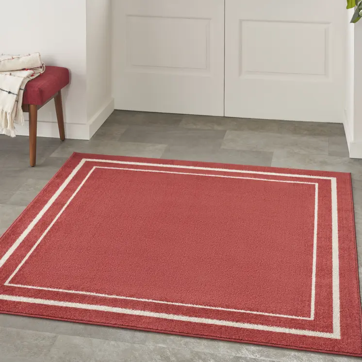 5' Red And Ivory Square Indoor Outdoor Area Rug