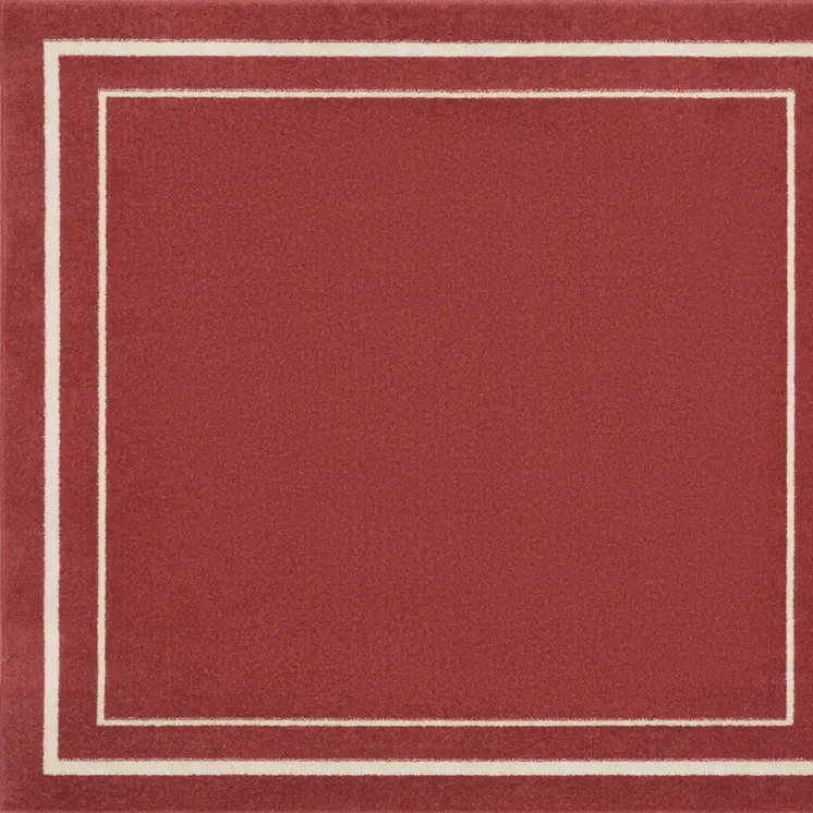 5' Red And Ivory Square Indoor Outdoor Area Rug