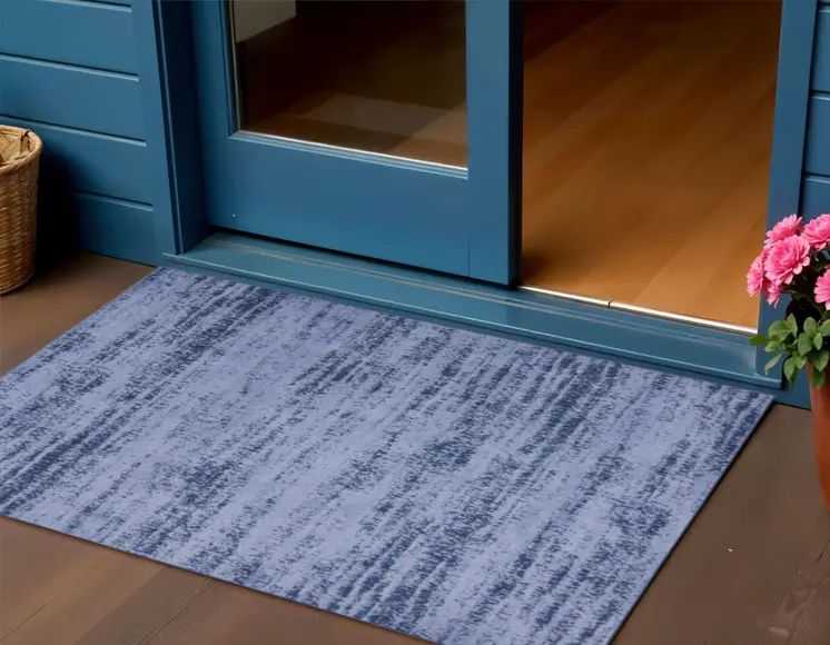 2' X 4' Denim Blue And Navy Blue Abstract Indoor Outdoor Area Rug