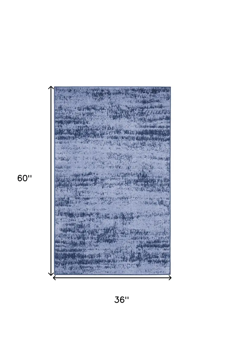3' X 5' Denim Blue And Navy Blue Abstract Indoor Outdoor Area Rug