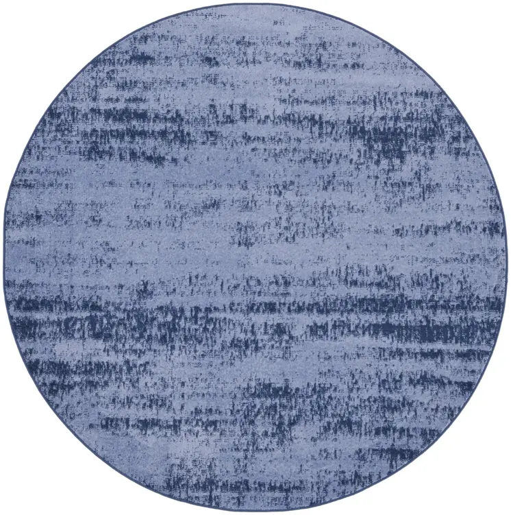 4' Denim Blue And Navy Blue Round Abstract Indoor Outdoor Area Rug