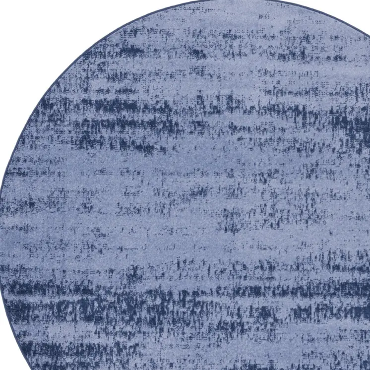 4' Denim Blue And Navy Blue Round Abstract Indoor Outdoor Area Rug