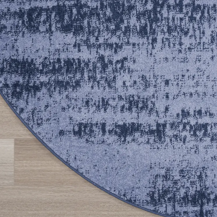 4' Denim Blue And Navy Blue Round Abstract Indoor Outdoor Area Rug