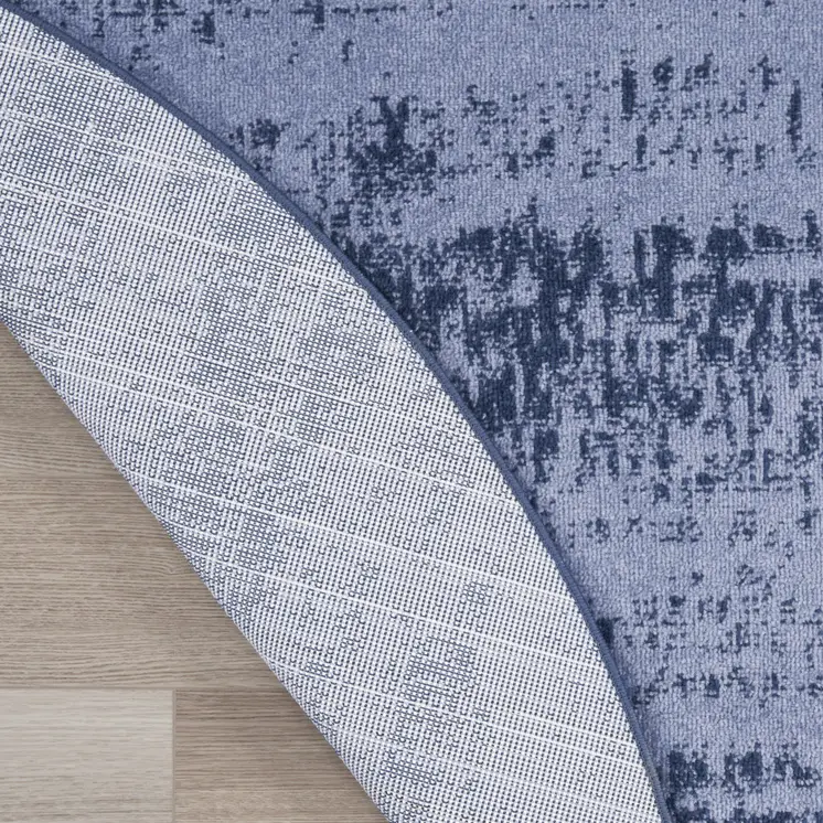 4' Denim Blue And Navy Blue Round Abstract Indoor Outdoor Area Rug