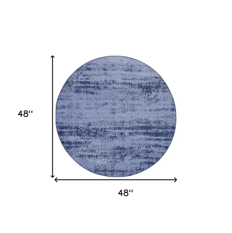 4' Denim Blue And Navy Blue Round Abstract Indoor Outdoor Area Rug