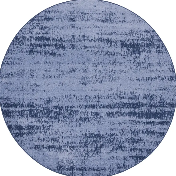 6' Denim Blue And Navy Blue Round Abstract Indoor Outdoor Area Rug