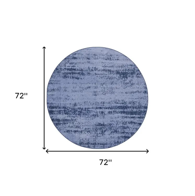 6' Denim Blue And Navy Blue Round Abstract Indoor Outdoor Area Rug