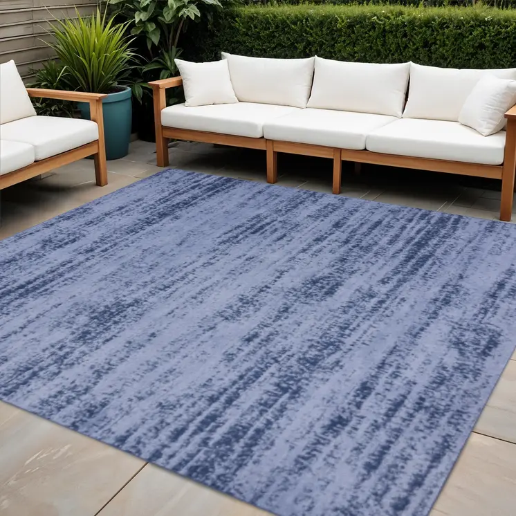 5' Denim Blue And Navy Blue Square Abstract Indoor Outdoor Area Rug