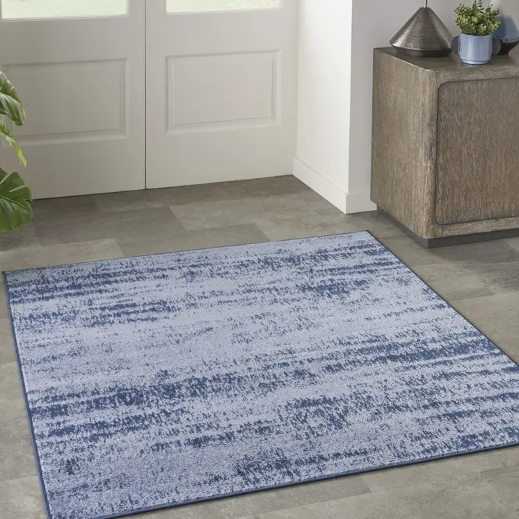 5' Denim Blue And Navy Blue Square Abstract Indoor Outdoor Area Rug