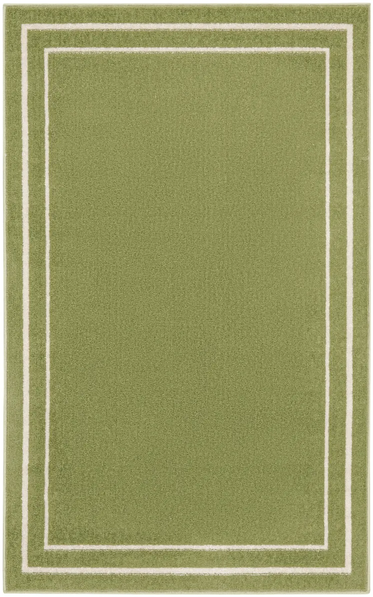 2' X 4' Green And Ivory Indoor Outdoor Area Rug