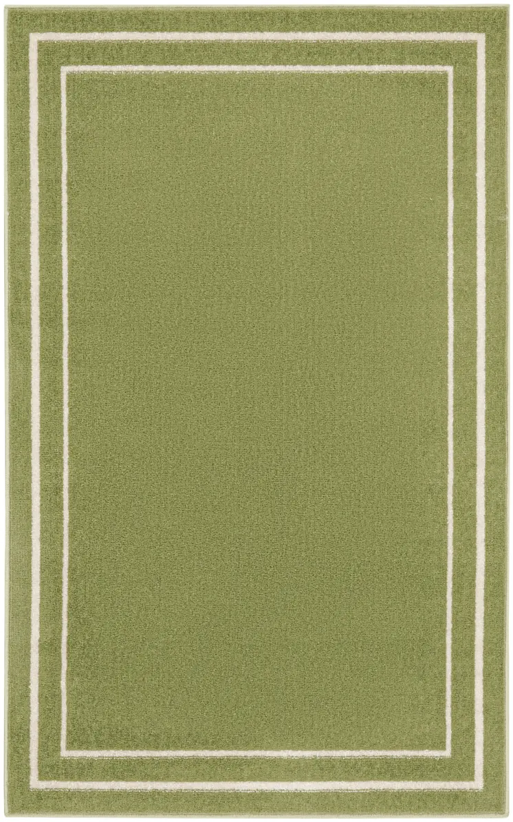 2' X 4' Green And Ivory Indoor Outdoor Area Rug