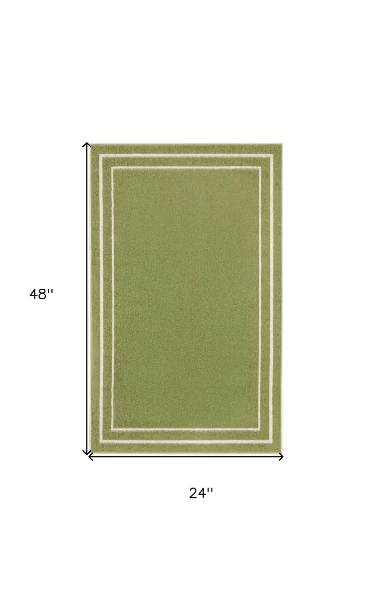 2' X 4' Green And Ivory Indoor Outdoor Area Rug