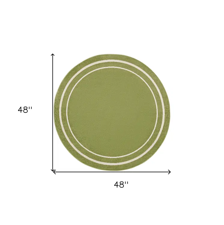 4' Green And Ivory Round Indoor Outdoor Area Rug
