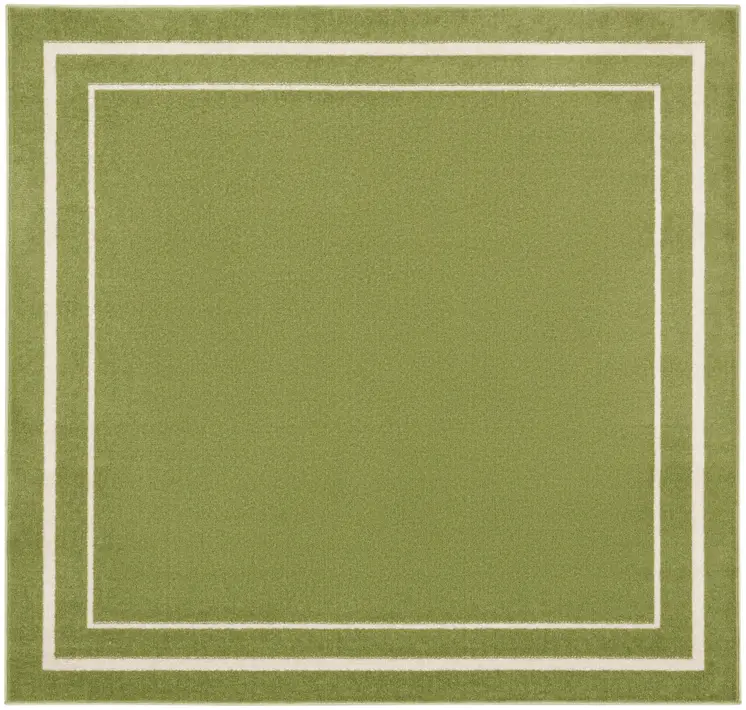 5' Green And Ivory Square Indoor Outdoor Area Rug