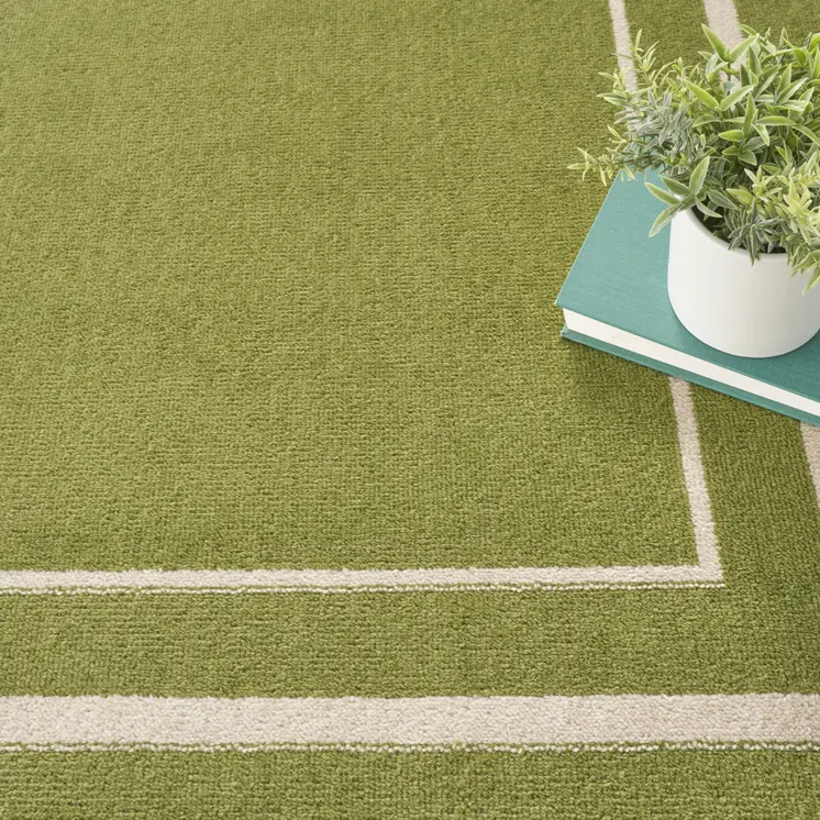 5' Green And Ivory Square Indoor Outdoor Area Rug