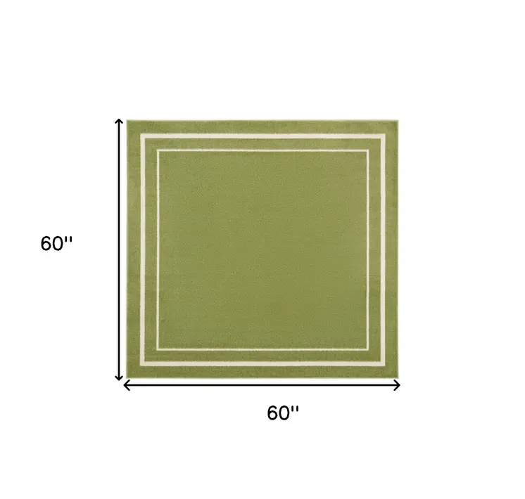 5' Green And Ivory Square Indoor Outdoor Area Rug
