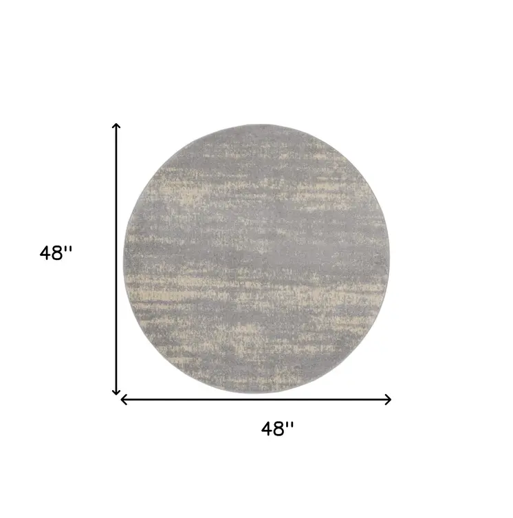 4' Gray And Beige Round Abstract Indoor Outdoor Area Rug