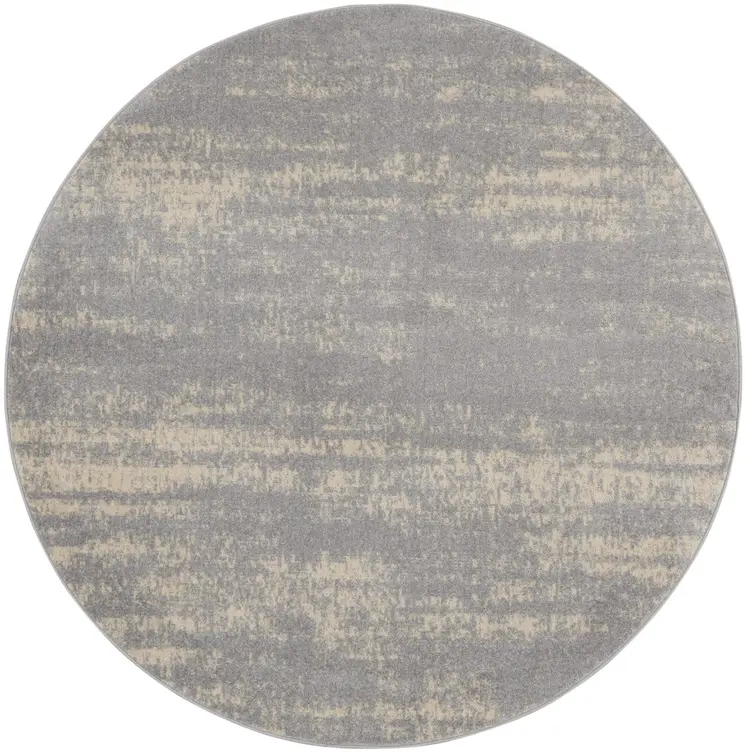 6' Gray And Beige Round Abstract Indoor Outdoor Area Rug