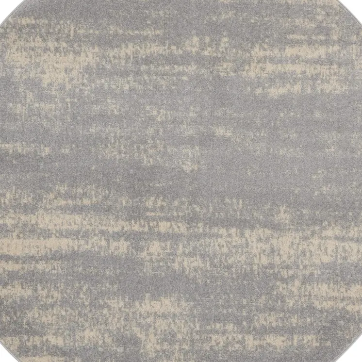 6' Gray And Beige Round Abstract Indoor Outdoor Area Rug