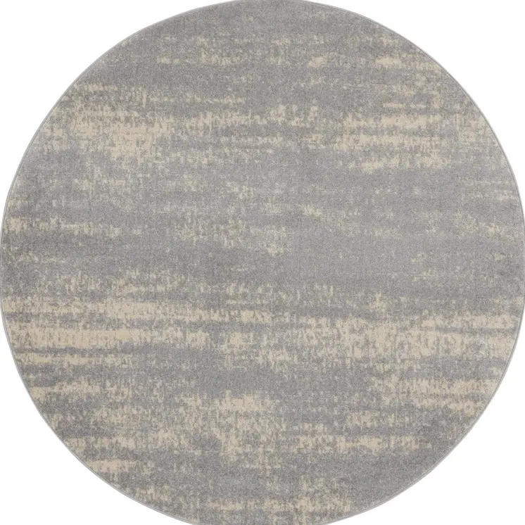 6' Gray And Beige Round Abstract Indoor Outdoor Area Rug
