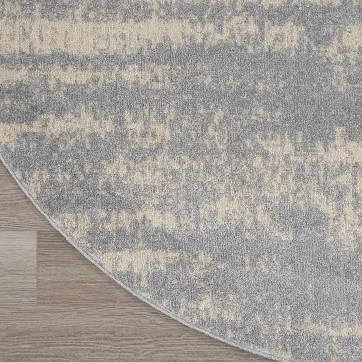 6' Gray And Beige Round Abstract Indoor Outdoor Area Rug