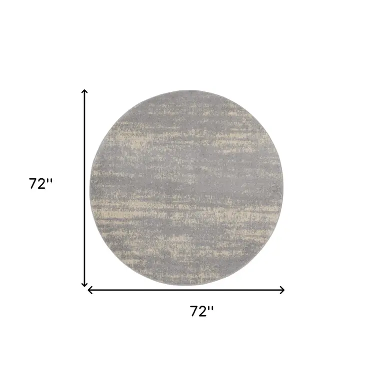 6' Gray And Beige Round Abstract Indoor Outdoor Area Rug