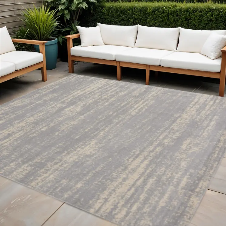 5' Gray And Beige Square Abstract Indoor Outdoor Area Rug