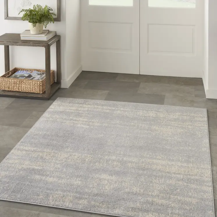 5' Gray And Beige Square Abstract Indoor Outdoor Area Rug