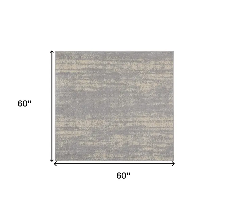 5' Gray And Beige Square Abstract Indoor Outdoor Area Rug