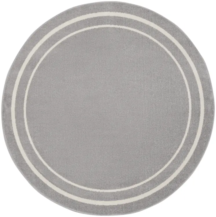 4' Gray And Ivory Round Indoor Outdoor Area Rug