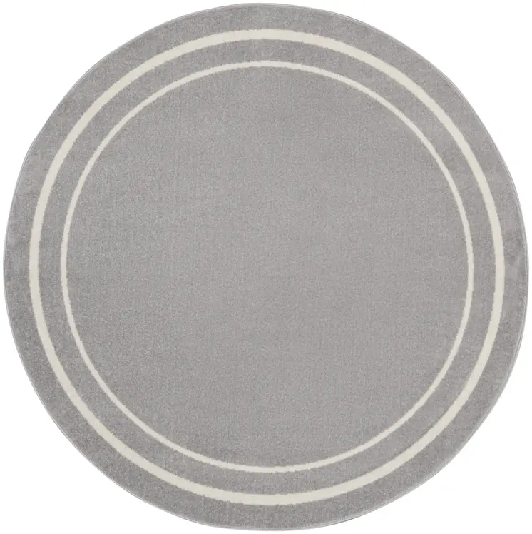 6' Gray And Ivory Round Indoor Outdoor Area Rug