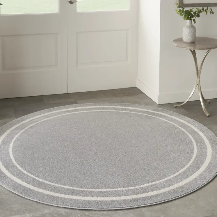 6' Gray And Ivory Round Indoor Outdoor Area Rug