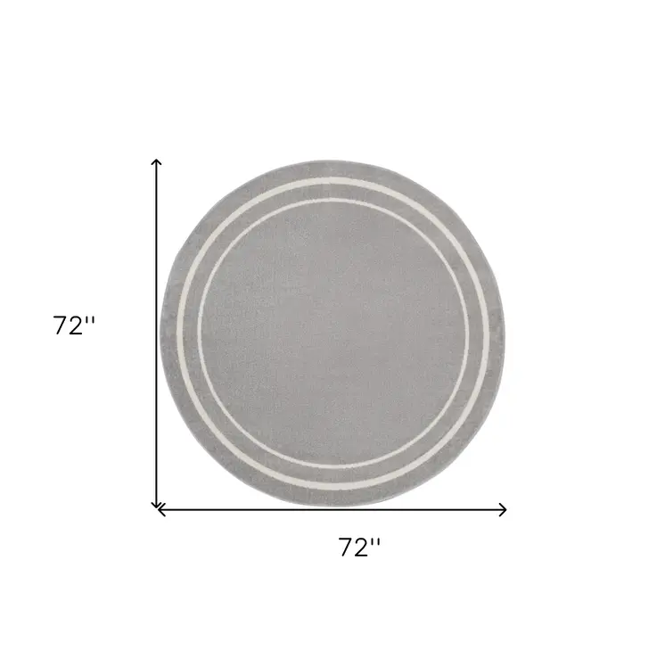 6' Gray And Ivory Round Indoor Outdoor Area Rug