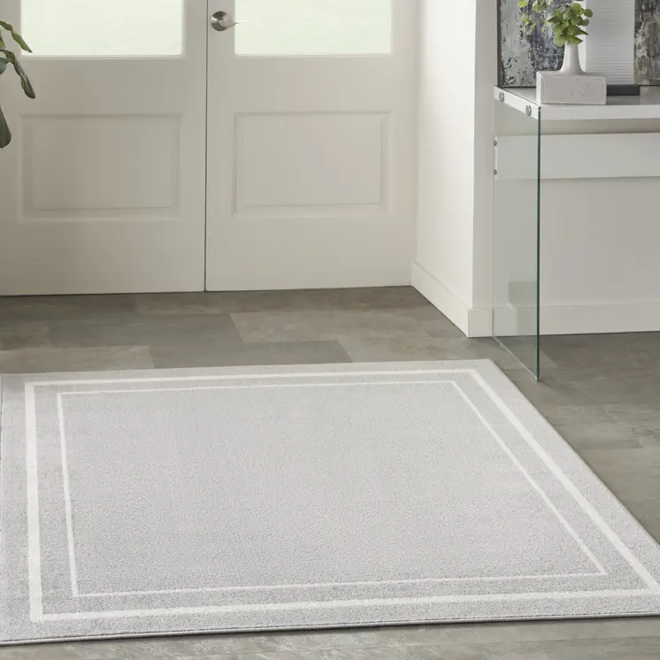5' Gray And Ivory Square Indoor Outdoor Area Rug