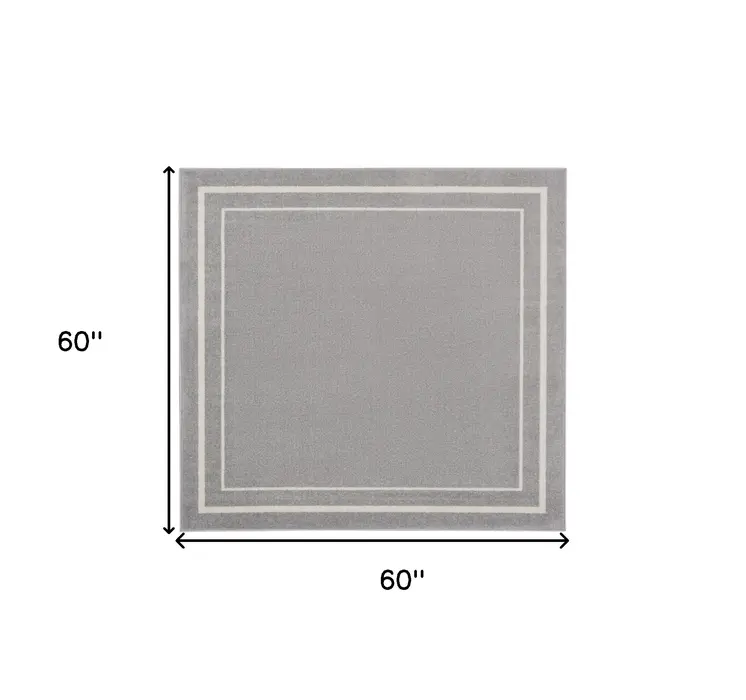 5' Gray And Ivory Square Indoor Outdoor Area Rug