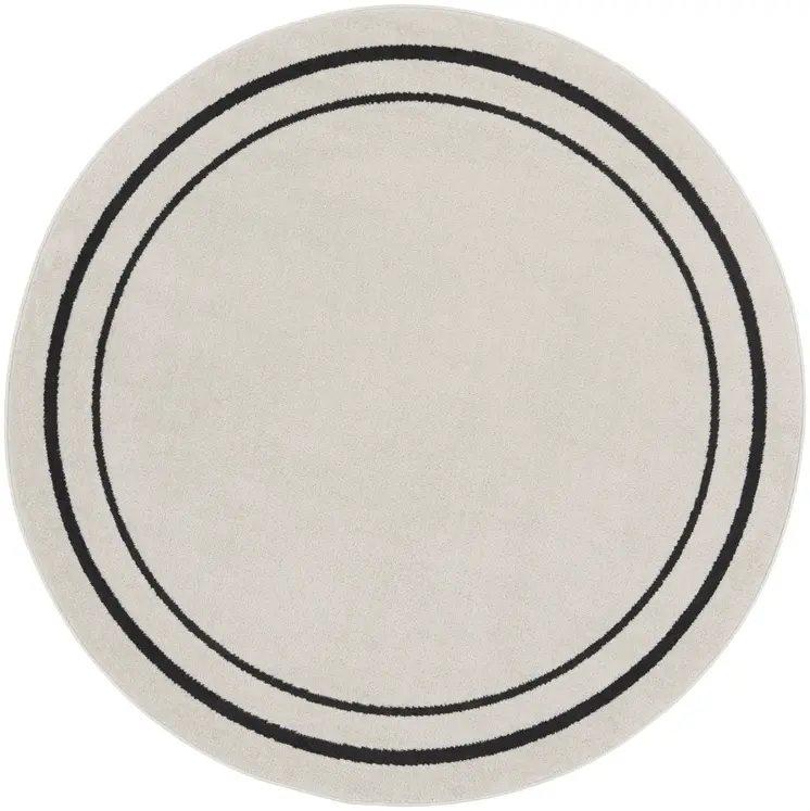 4' Ivory And Black Round Indoor Outdoor Area Rug