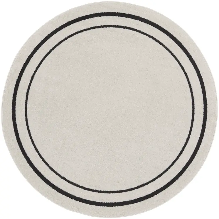 6' Ivory And Black Round Indoor Outdoor Area Rug