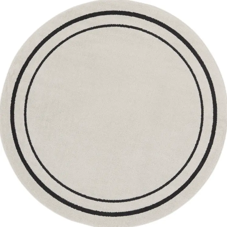 6' Ivory And Black Round Indoor Outdoor Area Rug