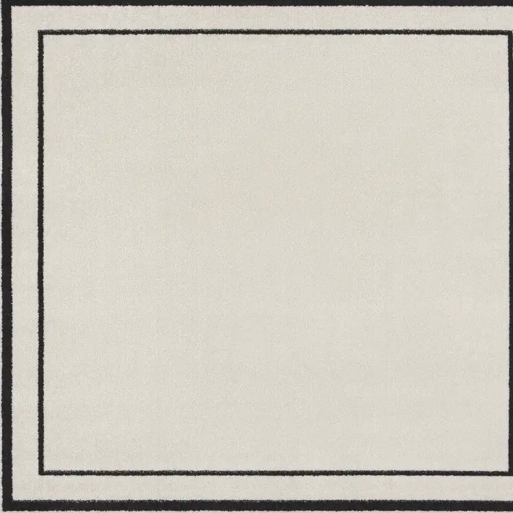 5' Ivory And Black Square Indoor Outdoor Area Rug
