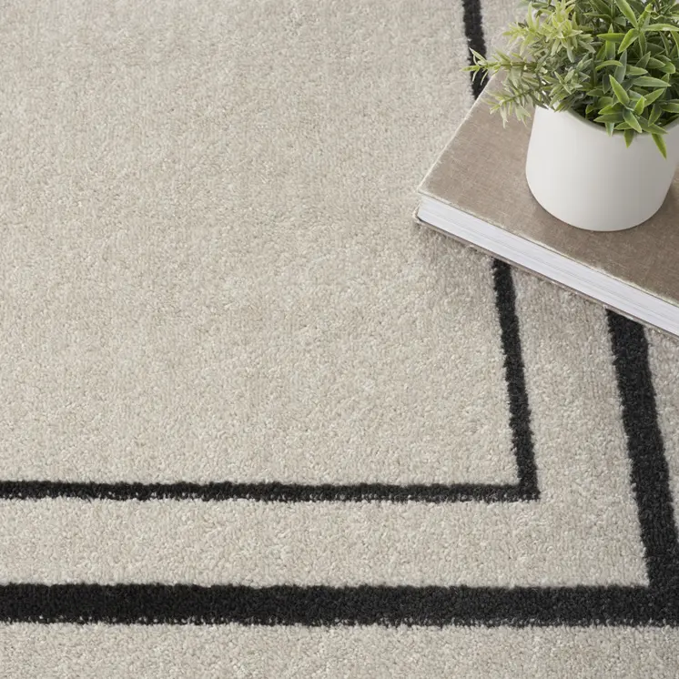 5' Ivory And Black Square Indoor Outdoor Area Rug